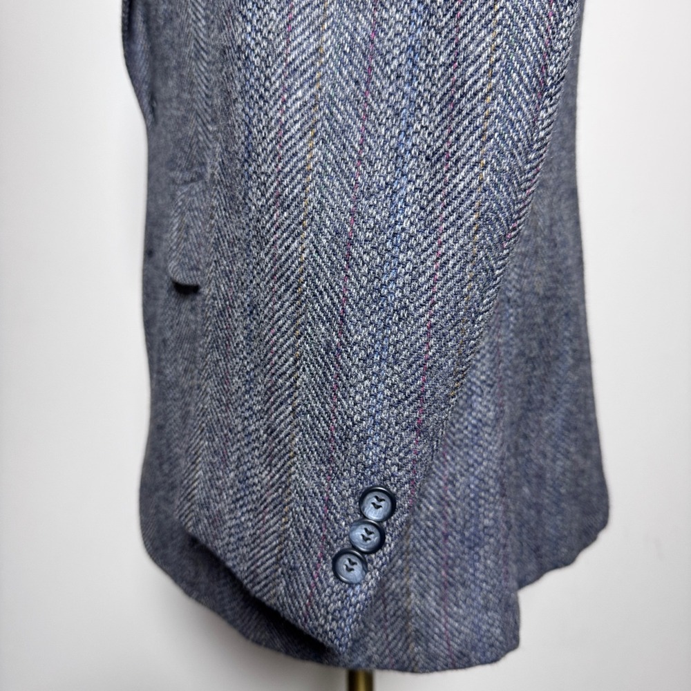 Jos A Bank Blazer Mens 40R Blue Herringbone Shetland Wool Sport Coat 2-Button - Picture 2 of 5